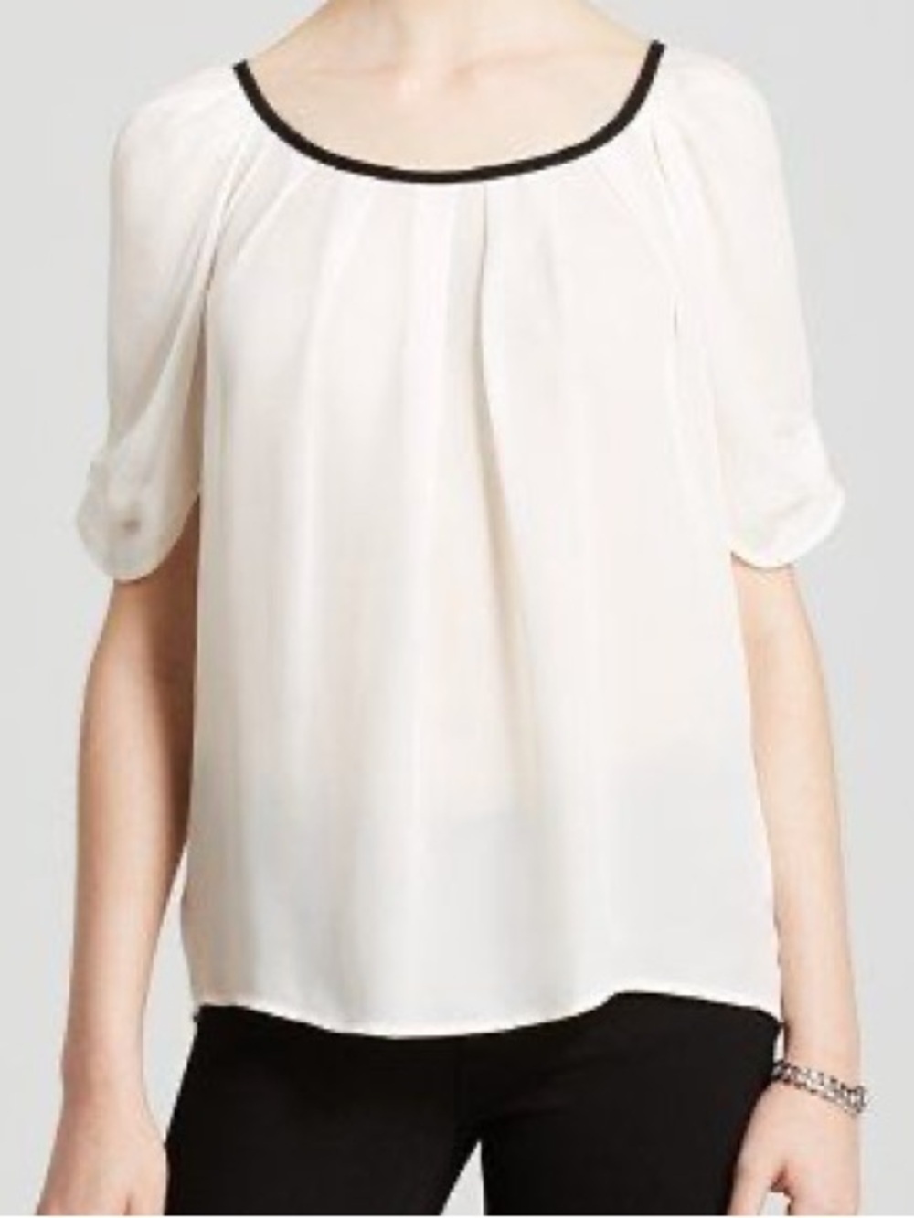 Joie 100% Silk Eleanor B Contrast Tie Short Sleeve Bouse Top XS - Picture 4 of 12